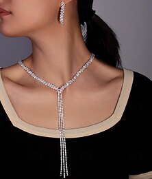 economico -I monili nuziali 2 Diamanti d'imitazione 1 collana Orecchini Per donna Classico Dolce Adorabile Lungo Amore Prezioso Parure di gioielli Per Matrimonio Regalo