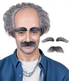 economico -vecchio calvo berretto grigio parrucca ai lati parrucca calva nonno costume cosplay carnevale parrucca (solo parrucche)