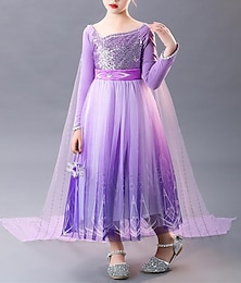 preiswerte -Mädchen' 3D Feste Farbe Party Kleid Langarm Sommer Frühling Leistung Party Geburtstag Prinzessin Schön Süß kinderkleidung 4-12 Jahre abendkleider Schaukelkleid Tüll-Kleid Midi Regular Fit