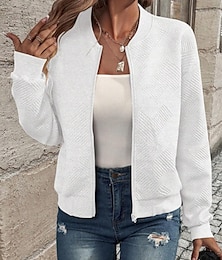 economico -Per donna Giacca sportiva Esterno Strada Giornaliero Autunno Inverno Standard Cappotto Standard Antivento Tenere al caldo Traspirante Moda Moderno Informale Giacca Manica lunga Liscio Zip intera Nero