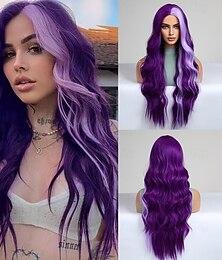 abordables -Pelucas sintéticas Uniformes Disfraces carrera Princesa Recto Liso Natural Parte media Corte a capas Hecho a Máquina Peluca 26 pulgadas Azul / morado Pelo sintético Mujer Cosplay Fiesta Moda Morado