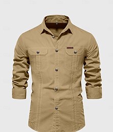 billiga -Herr Skjorta Knapp upp skjorta Casual skjorta Arbetsskjortor Cargo skjorta Marinblå Grön Khaki grön Beige Långärmad Slät Krage Gata Dagligen Framficka Kläder Mode Ledigt Bekväm