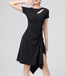 abordables -Baile Latino Vestido Poroso Color Puro Corte Mujer Rendimiento Entrenamiento Manga Corta Cintura Alta Poliéster