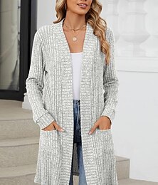 abordables -cardigan femme ouvert devant tricot poche printemps automne régulier quotidien quotidien manches longues couleur unie