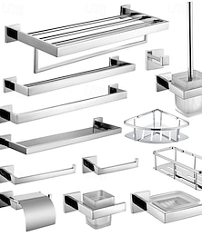 abordables -Accesorios de baño de acero inoxidable montado en la pared de níquel cepillado toallero soporte para toalla de mano soporte de papel higiénico bata toalla gancho abrigo gancho toalla barra (plata brillante)