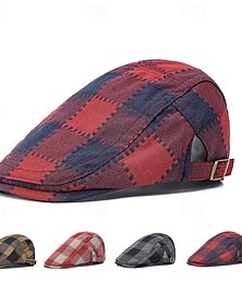 abordables -Hombre Gorra Plana Sombrero Ascot Sombrero de vendedor de periódicos Vino Rojo Poliéster Moda Casual Calle Diario Plaid Ajustable Filtro Solar Transpirable