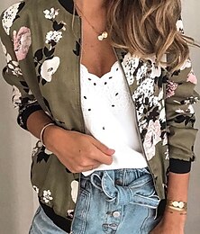 halpa -Naisten Rento takki ulko- Katu Päivittäin Syksy Talvi Normaali Takki Normaali Tuulenkestävä Pidä lämpimänä Hengittävä Tyylikäs Vapaa-aika Katutyyli Jackets Pitkähihainen 3D-tulostus Kukka Täysi