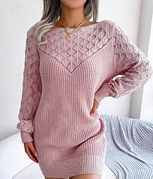 economico -Per donna Abito in maglia Mini abito Elegante Moda Liscio Giornaliero Girocollo Manica lunga 2023 Morbido Bianco Rosa Blu S M L