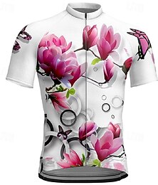 abordables -Femmes Maillot de cyclisme Fleur Manche Courte Cyclisme T-shirt Maillot Top avec 3 poches arrière VTT Vélo tout terrain Séchage Rapide Respirant Des sports Blanche Vêtement Tenue