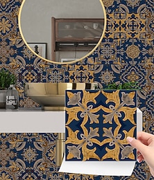 abordables -24 pegatinas de azulejos de estilo marroquí, calcomanías de pared de PVC con película de cristal engrosada, impermeables &Decoración de pared de azulejos retro extraíbles y a prueba de aceite para