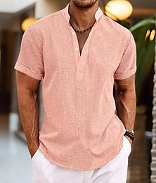 economico -Per uomo Camicia Camicia di lino Camicia con colletto alla coreana Camicia popover Camicia Estiva Abbigliamento da spiaggia Semplice Vacanza Casuale Nero Bianco Giallo Rosa Manica Corta Henley Estate