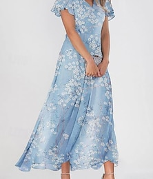economico -Per donna Abito maxi Abito a trapezio Elegante Quotidiano Data Vestibilità regolare Floreale Scollo a V Blu Estate