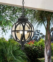 economico -lampade a sospensione per esterni, lampada a sospensione esterna portico impermeabile lampadario in metallo nero con globo di vetro trasparente con struttura in gabbia di ferro, lanterna esterna per