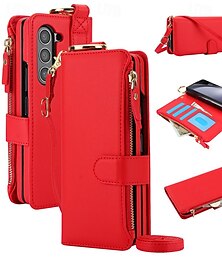 abordables -teléfono Funda Para Samsung galaxia Plegado en Z 7 Plegado en Z 6 Z Fold 5 Z Fold 4 Z Fold 3 Tarjetas billetera con correa de muñeca Hebilla de anillo Antigolpes ordenador personal Cuero de PU