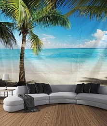 billiga -landskap natur stor vägg gobeläng art déco filt gardin picknick bordsduk hängande hem sovrum vardagsrum sovsal dekoration strand serie kokospalt blå hav vit moln blå himmel