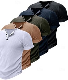 ieftine -Bărbați Cămașă Henley Cămașă musculară Tricou din tricot cu nervuri Tee Top Mânecă scurtă Simplu Modă Designer De Bază Henley Vacanță Stradă Ieșire Vară Verde De Armată Negru Alb Tricou Henley