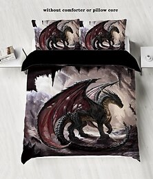 رخيصةأون -مجموعة غطاء لحاف Fantasy Monster Warcraft Dragon Clan تتضمن غطاء لحاف وأكياس وسائد بتصميم عشيرة التنين الملحمي والمفصل، نسيج ناعم ومتين
