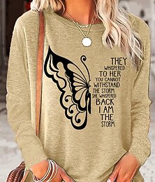 abordables -Mujer Camiseta Mariposa Letra Moda Casual Manga Larga Escote Redondo Tops regulares Diario Estampado Rosa Azul Piscina Caqui Primavera & Otoño Primavera, Otoño, Invierno, Verano
