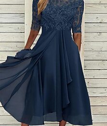 levne -Dámské Midi šaty Krajkové šaty Koktejlky Šaty pro svatební hosty Šifonové šaty Elegantní Formální Svatební Párty Běžný Poloviční rukáv Tričkový Vodní modrá Fialová Trávová zelená Léto
