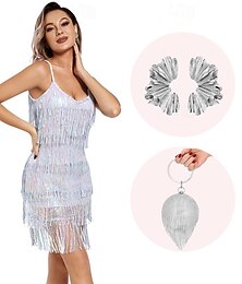 preiswerte -Goldene Zwanziger 1920er Mini Flapper Kleid Outfits Ärmellos Der große Gatsby Hochzeitsgast Quastenfransen V Ausschnitt Kostüm Damen Weihnachten Karneval Maskerade Abendgesellschaft Halloween