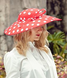economico -cappelli in fibra cappello a bombetta/cloche cappello da sole cappello a cilindro matrimonio tea party elegante carino con bowknot copricapo a pois copricapo