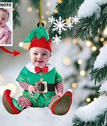 Недорогие -Персонализированные фото новогодние украшения, акриловые 2D-на заказ, эльфийское детское лицо, подвесные елочные украшения, подвесные украшения, подарки