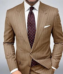economico -Per uomo Laurea Blazer Affari Cocktail party Ricevimento di matrimonio Moda Casual Primavera & Autunno Poliestere A righe Bottoni Tasca Confortevole Monopetto Giacca Blu Marrone Grigio