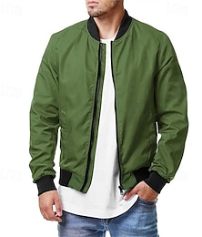preiswerte -Herren Leichte Jacke Sommerjacke Bomberjacke Windbreaker Urlaub Täglich Tasche Frühling & Herbst Einfach Mode Klassisch Stehkragen Regulär Schwarz Marineblau Blau Braun Armeegrün Jacken