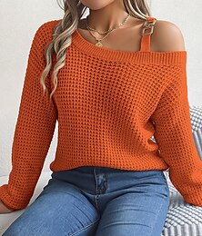 economico -Per donna Felpa Moda Tinta unica A coste Monospalla Freddezza Manica lunga Top regolari Maglia Giornaliero Bianco Rosa Primavera Autunno