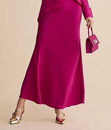 billiga -satin bröllop gäst mid midja elegant party maxi kjol
