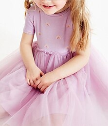 levne -Girls ' 3D Duhová Šaty Krátký rukáv Léto Dovolená Denní Plážové Princeznovské Krásná Sladký Děti 4-7 let Volnočasové šaty Áčkové šaty Délka ke kolenům Běžný