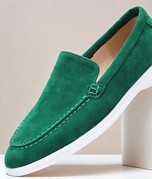 billige -grønn semsket loafers for menn med lett sklisikker hvit såle, komfortabel slip-on design og pustende materiale