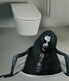 levne -Kreativní hororový podlahový decal Halloween - nový design 2025 strašidelná dlouhovlasá žena ideální pro dekoraci obývacího pokoje a atmosféru