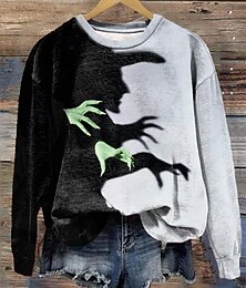 abordables -T-shirt Halloween femme à blocs de couleur décontracté à manches longues col rond haut régulier impression quotidienne violet vert gris printemps automne et hiver