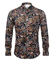 economico -Per uomo Floreale Motivo cashemire Camicia Camicia bohémien Manica lunga Sportivo Di tendenza Streetwear Esterno Giornaliero Autunno inverno Collo ripiegabile Stampa Bottone giù Nero Rosso Viola Verde