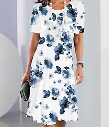 levne -Dámské Midi šaty Volnočasové šaty Tričkové šaty Úpletové šaty Letní šaty Elegantní stylové Formální Dovolená Práce Ležérní Běžný Květinový Krátký rukáv Tričkový Černobílá Rubínově červená Vodní modr