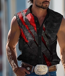 economico -Per uomo Camicia Camicia occidentale Camicia da cowboy Senza maniche Astratto stile western Esterno Ufficio Casual Estate Primavera Colletto Nero