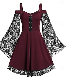 abordables -Retro Antiguo Medieval Renacimiento Vestidos Vikingo élfico Encaje Mujer Fantasía Mascarada Casual Diario Adulto Vestido