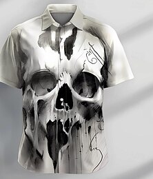 economico -Per uomo Teschio Costumi Halloween Camicia Manica Corta Casual Scuro Feste Quotidiano Ferie Estate Collo ripiegato Bottoni Stampato Grigio