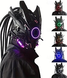 preiswerte -Cyberpunk Maske Maske rund Licht Flügel Zopf Musik Festival LED Licht Maske Cosplay