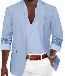 economico -Per uomo Giacca sportiva Blazer di lino Di tendenza Informale Tinta unita Blazer in lino Verde militare Nero Blu Taglio sartoriale Monopetto - 1 bottone