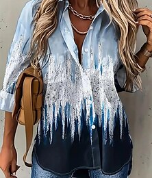 economico -Per donna Camicia Colore graduale e sfumato Moda Manica a 3/4 Colletto Ufficio Giornaliero Bottoni Stampa Blu Estate Primavera Autunno