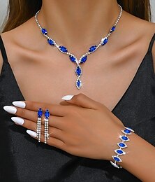 economico -Set di gioielli 4 pezzi Strass Lega Orecchini Collane Bracciali Per donna Elegante Vintage Di tendenza geometrico Di forma geometrica Parure di gioielli Per Matrimonio Feste Anniversario