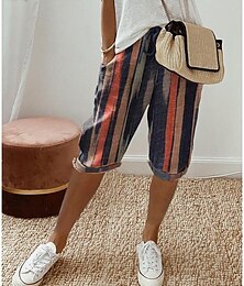 abordables -Femme Short Mode Longueur genou Floral Rayé Cordon Poches latérales Imprimer Respirabilité Confortable Micro-élastique Casual Quotidien Blanche bleu marine Kaki Eté Standard