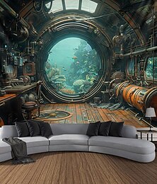 voordelige -onderzeese cabine onderzeese hangende wandtapijt kunst aan de muur groot tapijt muurschildering decor foto achtergrond deken gordijn thuis slaapkamer woonkamer decoratie