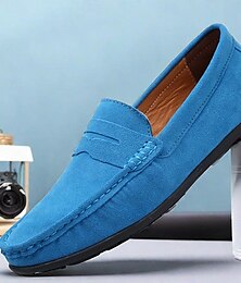 economico -mocassini da guida in finta pelle scamosciata blu da uomo – scarpe slip-on leggere con suola flessibile per comfort e stile