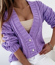 abordables -Femme Gilet Cardigan Elégant Décontractées Couleur unie torsadé Col V Boutons manche longue Hauts réguliers Tricoter du quotidien Blanche Jaune Printemps Automne