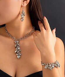 economico -I monili nuziali 3 Argento placcato 1 collana 1 bracciale Orecchini Per donna Elegante Importante Moda Romantico Retrò Cuori Prezioso Irregolare Parure di gioielli Per Matrimonio Feste