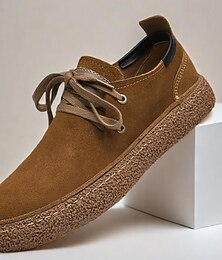 economico -scarpe stringate casual da uomo in pelle scamosciata con suola in iuta ecologica: eleganti derby marroni per il comfort di tutti i giorni