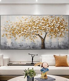 preiswerte -großes 3D goldenes Baum Leinwand Ölgemälde handgemachte Herbst Natur Landschaft Malerei handgemachte Wand Kunst botanische Messer Malerei leichter Luxus für Wohnzimmer Dekor